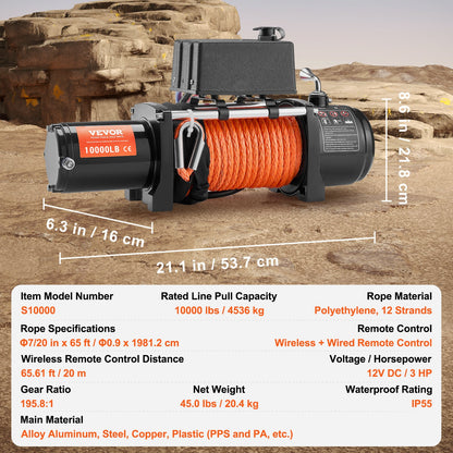 Electric Winch Truck 4535.9 kg Synthetic Rope Waterproof Remote Control