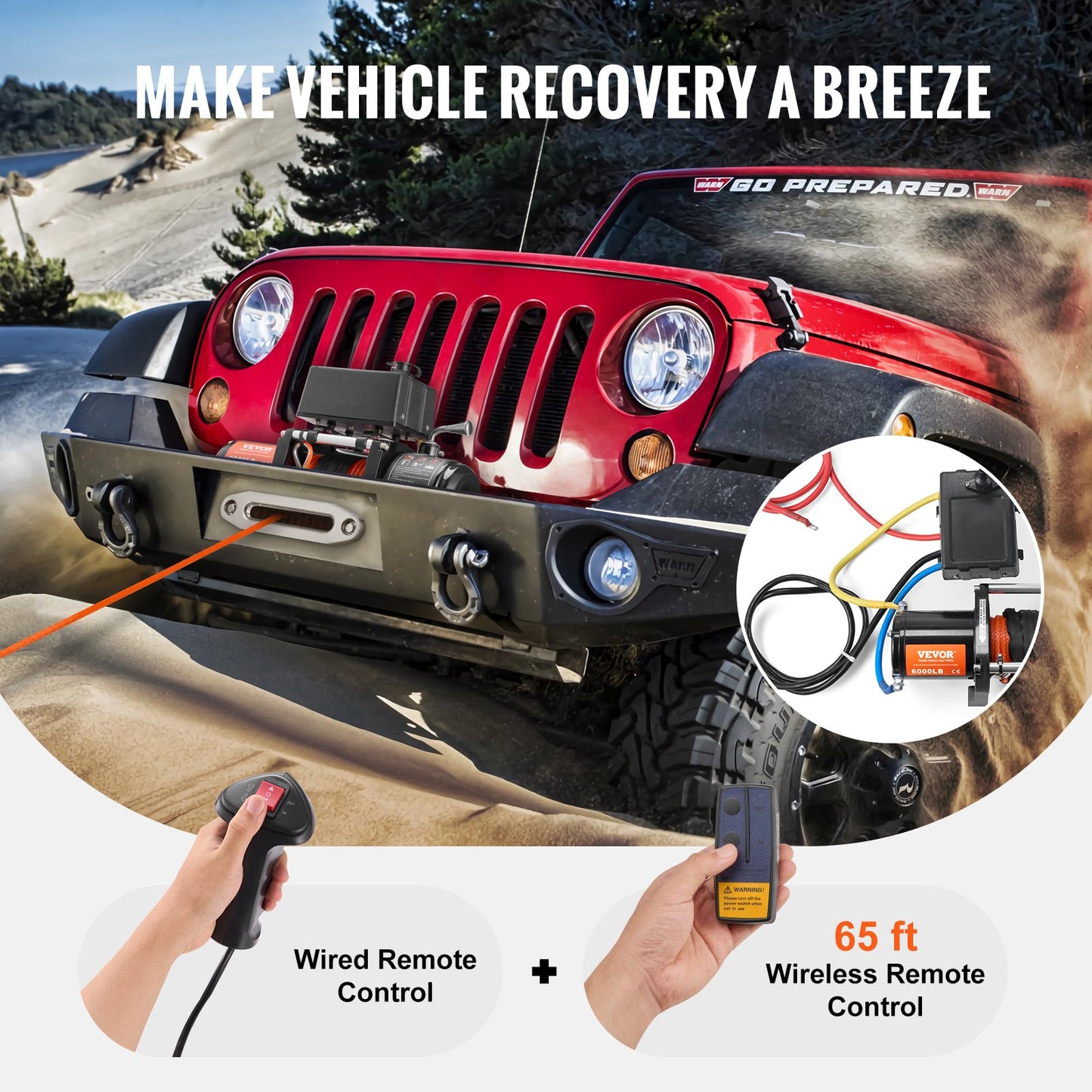 Elektrisk vinsch för lastbil 2721,6 kg syntetiskt rep vattentät fjärrkontroll