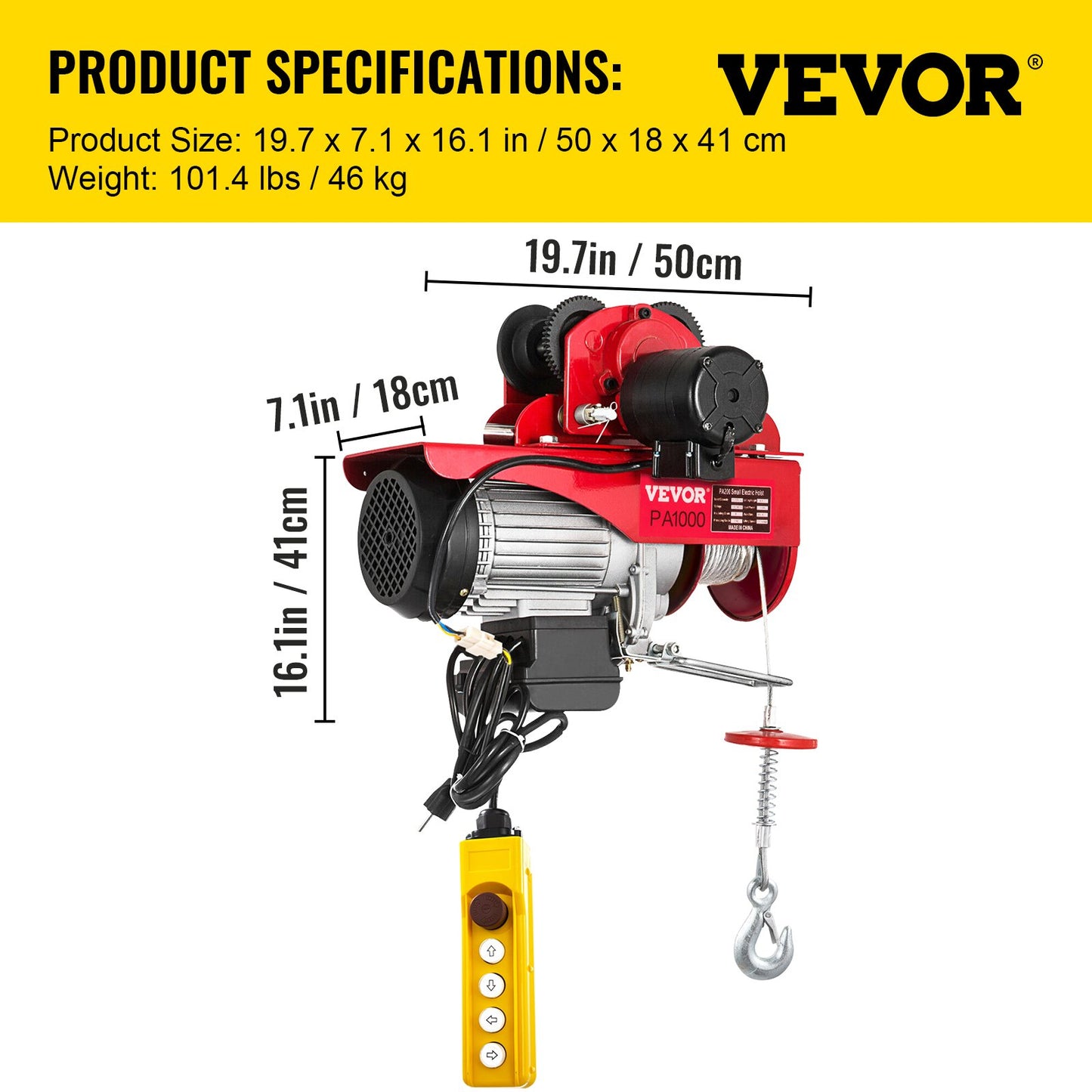 Electric Wire Rope Hoist with Trolley, Electric Wire Rope Hoist with Trolley Remote Control Industry 1000KG/2200LBS Capacity