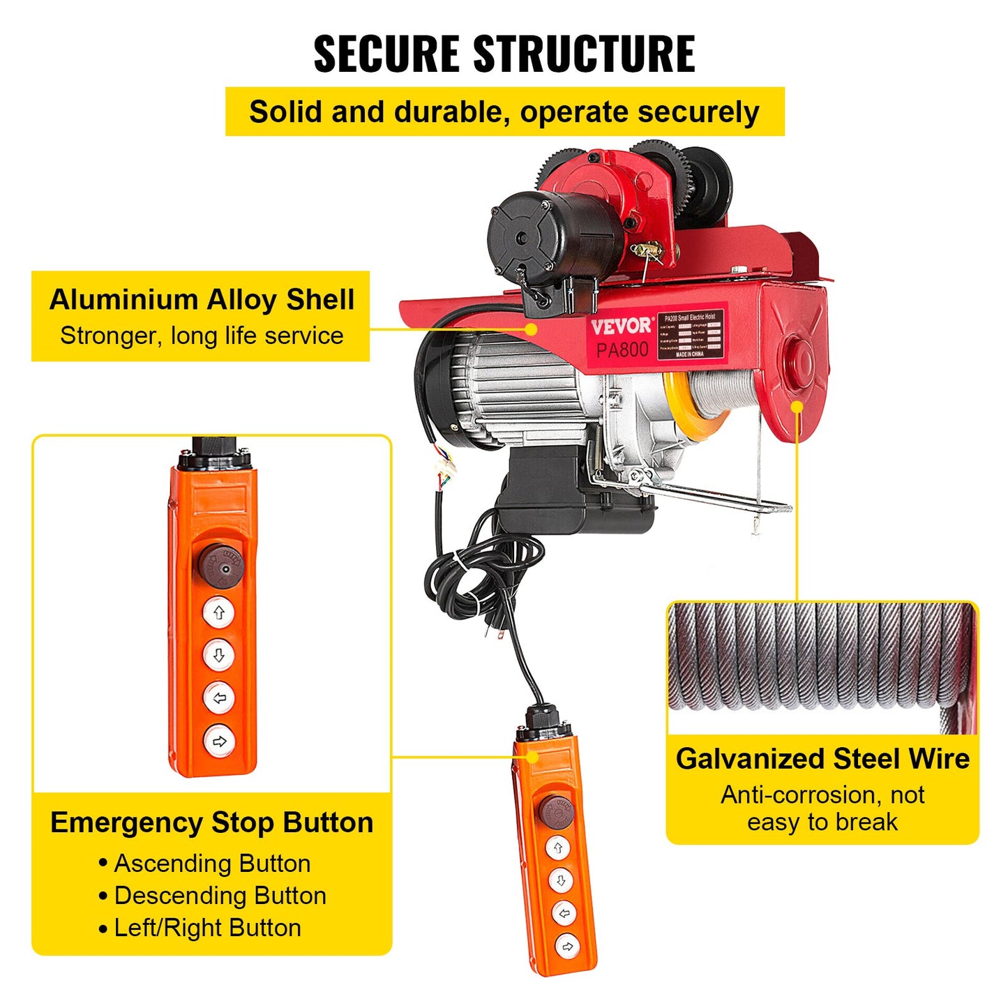 800Kg/1700Lbs Electric Trolley Hoist 1300W Electric Hoist Winch Double 12M/40Ft , Electric Hoist Electric Forklift Steel Pallet Holder Lever Garage Hoist