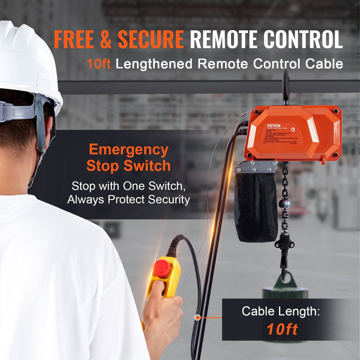 Elektrisk kättingtelfer, 150 kg lastkapacitet, 3 m lyfthöjd, 2,1 m/min hastighet, 230 V, enfas traverskran med G80-kedja, 3 m trådbunden fjärrkontroll för garage, butik, hotell, hem