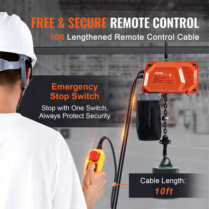 Elektrisk kättingtelfer, 150 kg lastkapacitet, 3 m lyfthöjd, 2,1 m/min hastighet, 230 V, enfas traverskran med G80-kedja, 3 m trådbunden fjärrkontroll för garage, butik, hotell, hem