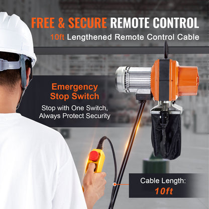 Elektrisk kättingtelfer, 900 kg lastkapacitet, 3 meter lyfthöjd, 3,8 meter/min hastighet, 230 V, enfas traverskran med G100-kedja, 3 meter trådbunden fjärrkontroll för garage, butik, hotell, hem