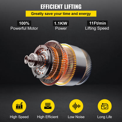 Elektrisk kättingtelfer, 900 kg lastkapacitet, 4,3 m lyfthöjd, 3,8 m/min hastighet, 230 V, enfas traverskran med G80-kedja, 3,8 m trådbunden fjärrkontroll för garage, butik, hotell, hem