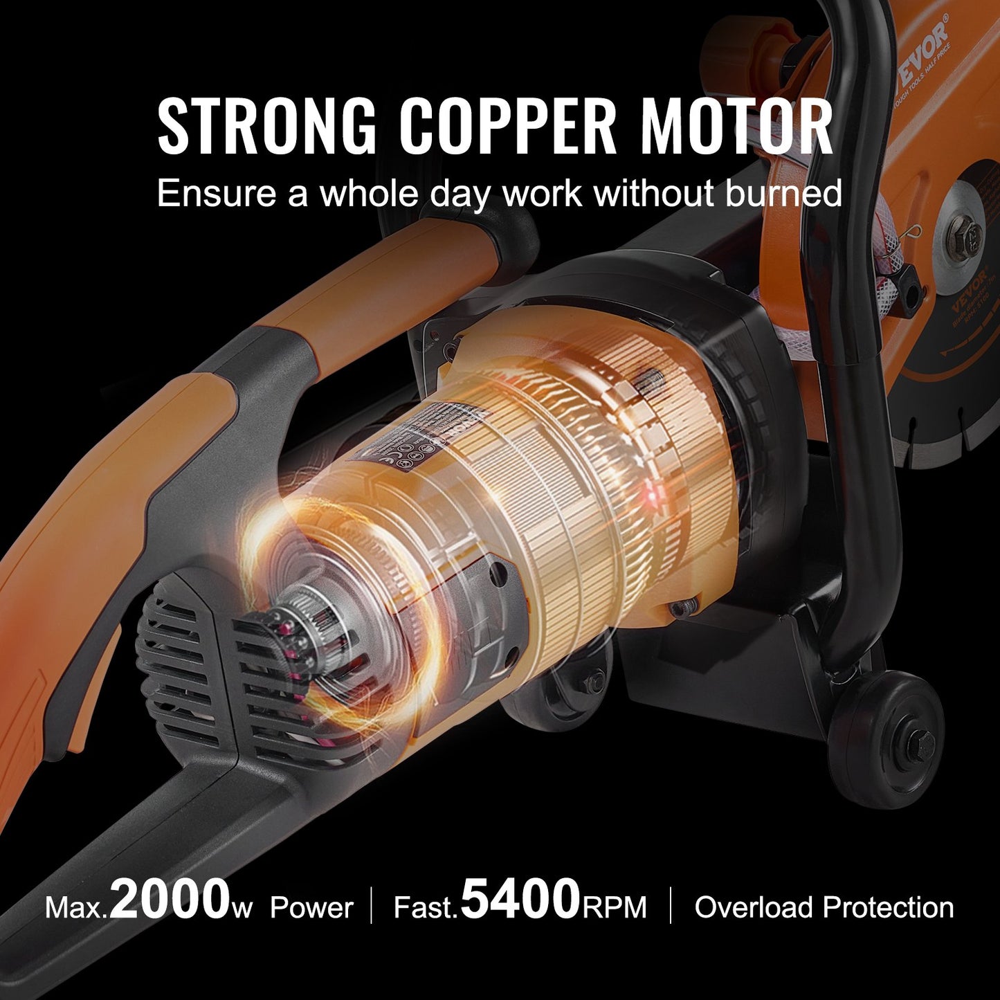 Elektrisk betongsåg, 18 cm cirkelsåg, 2000 W hög effekt med max. 6 cm sågdjup, våt-/torrskivasåg inklusive vattenledning, pump och blad, för sten, tegel