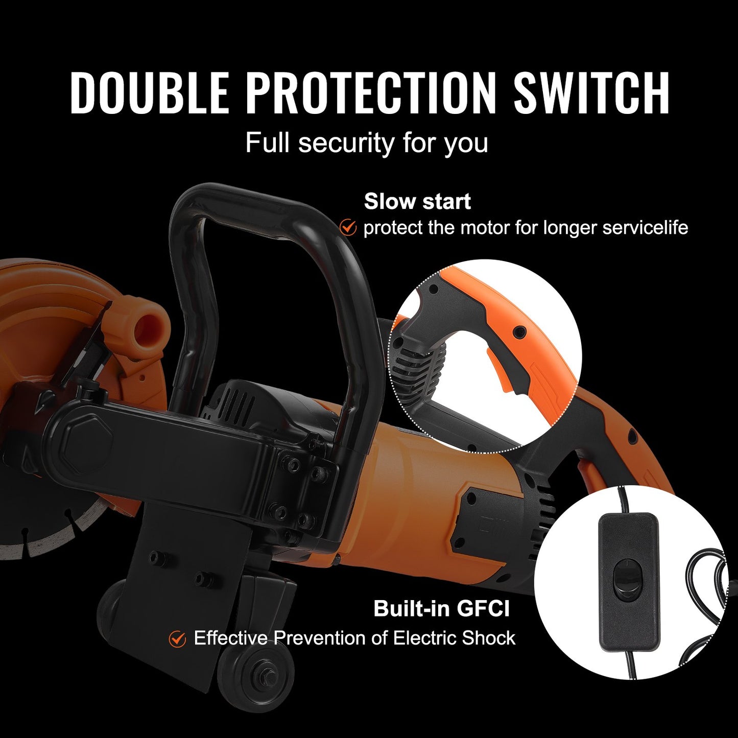 Elektrisk betongsåg, 18 cm cirkelsåg, 2000 W hög effekt med max. 6 cm sågdjup, våt-/torrskivasåg inklusive vattenledning, pump och blad, för sten, tegel