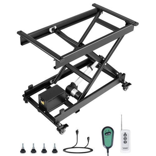 Elektriskt lyftbord, 145 kg kapacitet, enkel saxlyftbord, 20-61 cm höjdjusterbar lyftplattform, soffbordslyft med 4 hjul, för materialhantering och transport, svart