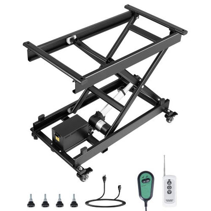 Elektriskt lyftbord, 145 kg kapacitet, enkel saxlyftbord, 20-61 cm höjdjusterbar lyftplattform, soffbordslyft med 4 hjul, för materialhantering och transport, svart