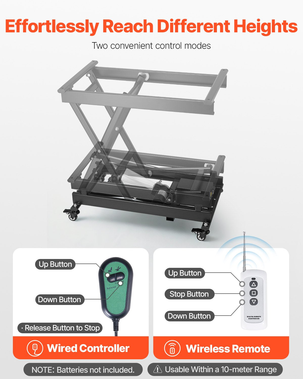Elektriskt lyftbord, 145 kg kapacitet, enkel saxlyftbord, 20-61 cm höjdjusterbar lyftplattform, soffbordslyft med 4 hjul, för materialhantering och transport, svart