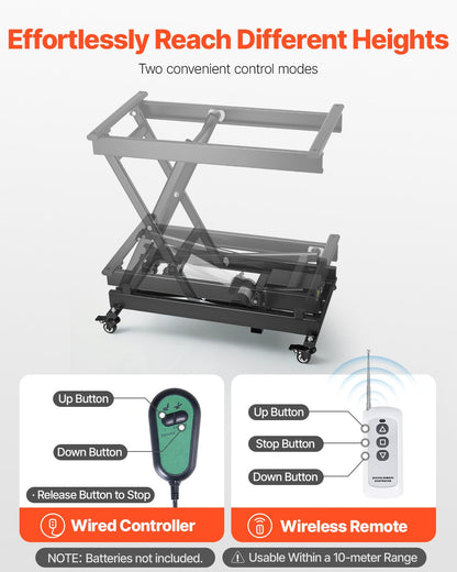 Elektriskt lyftbord, 145 kg kapacitet, enkel saxlyftbord, 20-61 cm höjdjusterbar lyftplattform, soffbordslyft med 4 hjul, för materialhantering och transport, svart