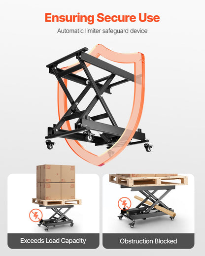 Elektriskt lyftbord, 145 kg kapacitet, enkel saxlyftbord, 20-61 cm höjdjusterbar lyftplattform, soffbordslyft med 4 hjul, för materialhantering och transport, svart