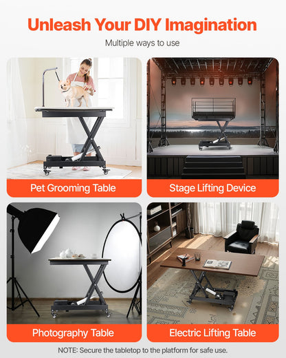 Elektriskt lyftbord, 145 kg kapacitet, enkel saxlyftbord, 20-61 cm höjdjusterbar lyftplattform, soffbordslyft med 4 hjul, för materialhantering och transport, svart