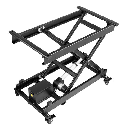 Elektriskt lyftbord, 145 kg kapacitet, enkel saxlyftbord, 20-61 cm höjdjusterbar lyftplattform, soffbordslyft med 4 hjul, för materialhantering och transport, svart