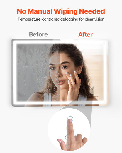 LED Bathroom Mirror, 70 x 100 cm LED Bathroom Vanity Mirror with Frontlit and Backlit, Anti-Fog Memory Mirror with Lights, Stepless 3 Colors Temperature Dimmable Bathroom Mirror, Wall Mounted