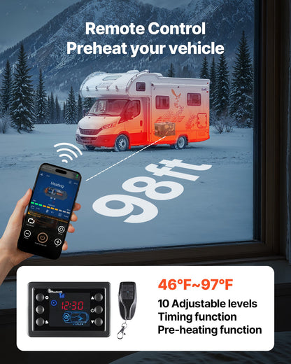 Dieselvärmare, 8 kW, DC 12 V/24 V, allt-i-ett bärbar dieselluftvärmare med Bluetooth-appkontroll, fjärrkontroll och LCD-skärm, 7 liters bränsletank för lastbilar, skåpbilar, husbilar, husbilar och garage