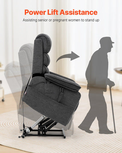 Lyftstol med elhissar, lyftstol med värme och massage för äldre, dubbelmotorisk vilstol med 2 fallskyddsrep, elektrisk vilstol med steglös positionsjustering (medium, mörkgrå)