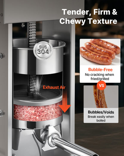 Electric Sausage Stuffer, 22 LBS / 10 L Vertical Meat Stuffer, Stepless Speed Control and Foot Pedal, Stainless Steel Heavy Duty Sausage Filler with 4 Stuffing Tubes, for Commercial & Home Use