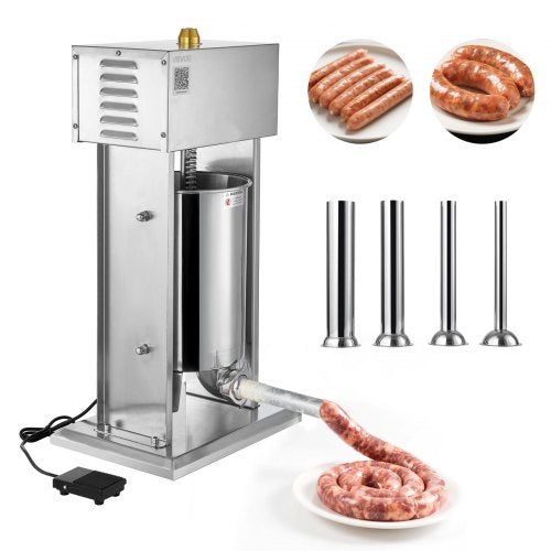 Electric Sausage Stuffer, 25 LBS / 12 L Vertical Meat Stuffer, Stepless Speed Control and Foot Pedal, Stainless Steel Heavy Duty Sausage Filler with 4 Stuffing Tubes, for Commercial & Home Use