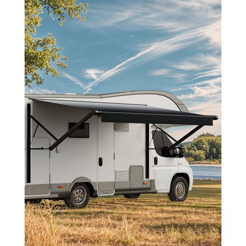 Motorized RV Awning Complete Kit, 10' Retractable Awning with Aluminum Alloy Frame, Outdoor Trailer Awning, Fit for Most RVs(Black Fade)