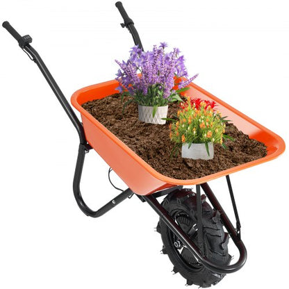 Electric Wheelbarrow Cart, 500W Powered Utility Garden Wagon Dump Cart, 5 Cu. Ft. Load & 330 lbs Capacity with Metal Handle & 16" Track Wheels, One Wheel Barrow Yard Cart & Wagons for Lawn Farm