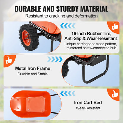 Electric Wheelbarrow Cart, 500W Powered Utility Garden Wagon Dump Cart, 7 Cu. Ft. Load & 573 lbs Capacity with Metal Handle & 16" Track Wheels, Two Wheel Barrow Yard Cart & Wagons for Lawn Farm