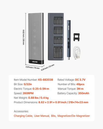 Electric Precision Screwdriver Set, 48 Magnetic Bits, Mini Electric Screwdriver with Magnetic Storage Box, S2 Steel Bits, LED Light, Type-C Charging, for Phone, Laptop, and Electronics Repair