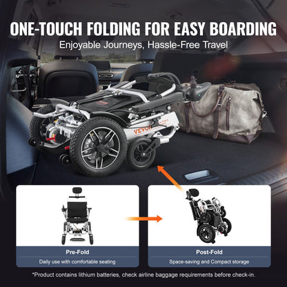 Hopfällbar elektrisk rullstol Motoriserad 136 kg Justerbart ryggstöd 50,8 cm B