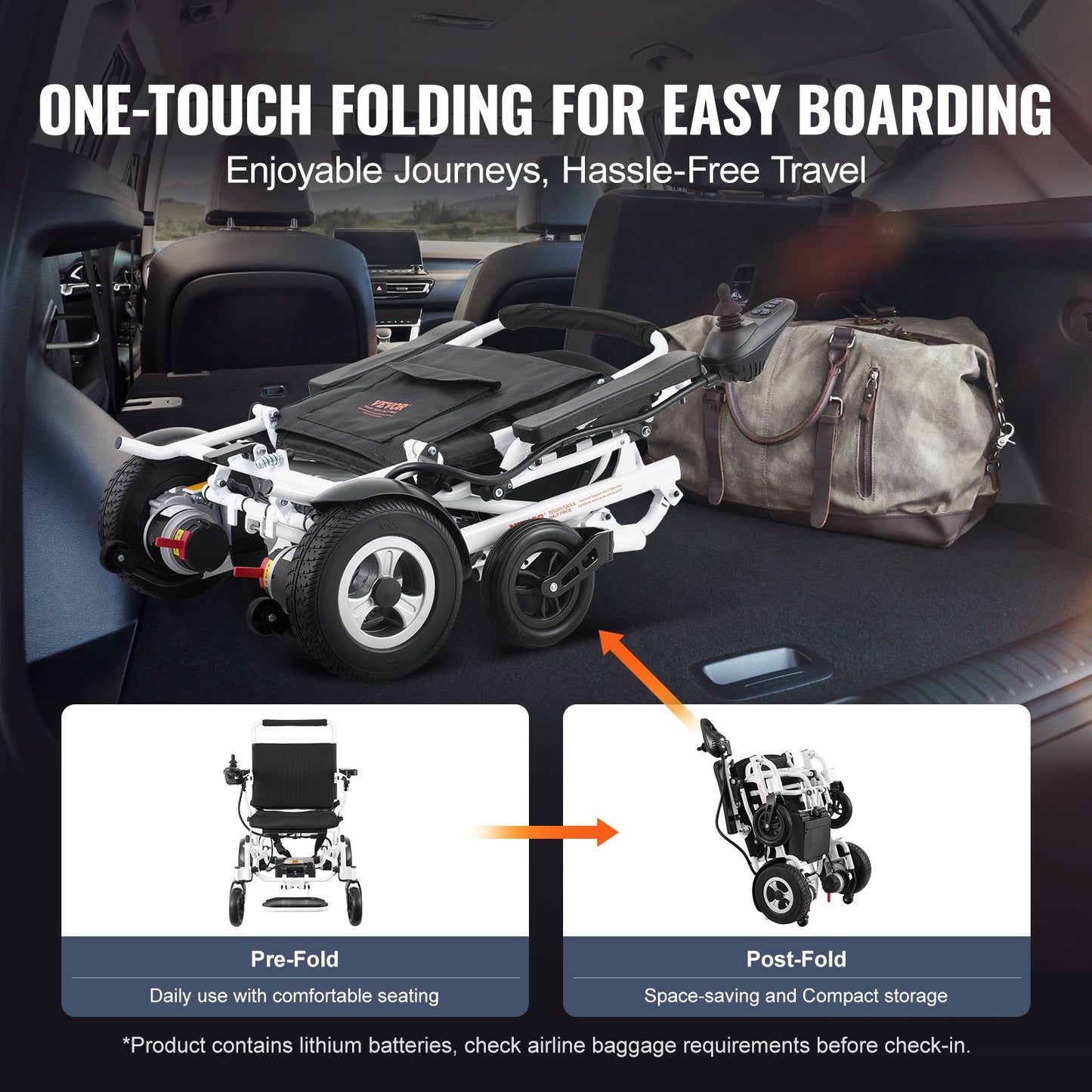 Hopfällbar elektrisk rullstol Motoriserad elstol 136 kg 20 tum/50,8 cm bred sits