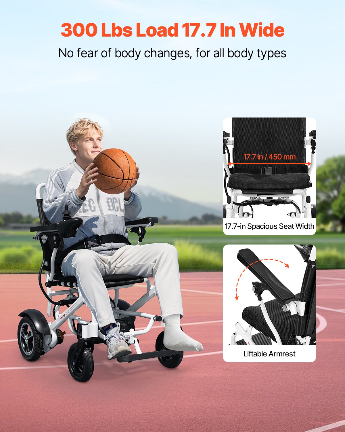 Electric Wheelchair for Adults, 136kg Capacity, Foldable & Lightweight Motorized Wheelchair, 21km Long Travel Range, All-Terrain Powered Chair, Portable for Seniors & Disabled