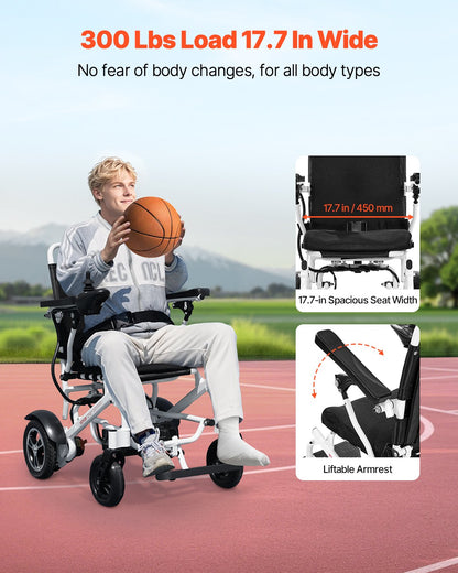 Electric Wheelchair for Adults, 136kg Capacity, Foldable & Lightweight Motorized Wheelchair, 21km Long Travel Range, All-Terrain Powered Chair, Portable for Seniors & Disabled