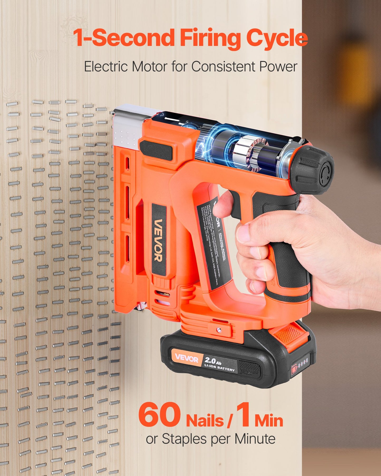 Cordless Brad Nailer, 2-in-1 Nail Gun Staple Gun, 18 Gauge 15 mm, Includes 1000 Pcs Staples and 1000 Pcs Nails, with Battery and Charger, Non-Slip Rubber Grip, for Woodworking DIY Projects
