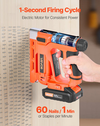 Cordless Brad Nailer, 2-in-1 Nail Gun Staple Gun, 18 Gauge 15 mm, Includes 1000 Pcs Staples and 1000 Pcs Nails, with Battery and Charger, Non-Slip Rubber Grip, for Woodworking DIY Projects