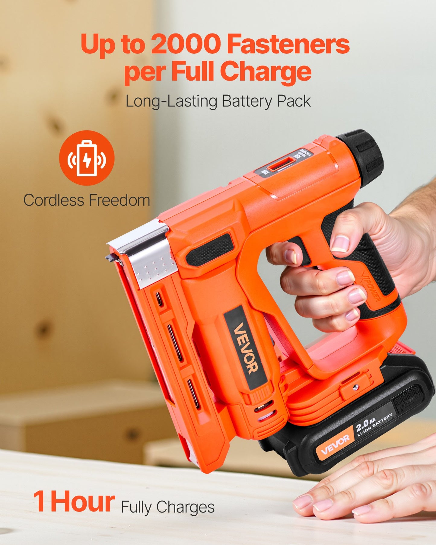 Cordless Brad Nailer, 2-in-1 Nail Gun Staple Gun, 18 Gauge 15 mm, Includes 1000 Pcs Staples and 1000 Pcs Nails, with Battery and Charger, Non-Slip Rubber Grip, for Woodworking DIY Projects