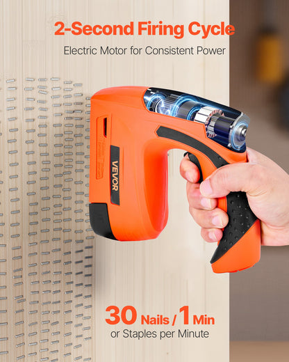 Cordless Brad Nailer, 2-in-1 Nail Gun Staple Gun, 18 Gauge 15 mm, Battery Powered, with 1000 Pcs Staples and 1000 Pcs Nails, Non-Slip Rubber Grip, for Woodworking, Carpentry and DIY Projects