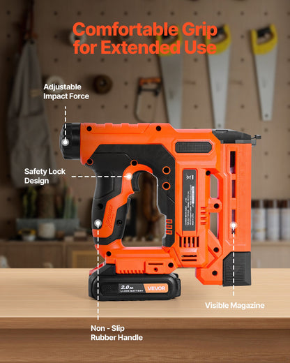 Cordless Brad Nailer, 2-in-1 Nail Gun Staple Gun, 18 Gauge 32 mm, Includes 500 Pcs Staples and 500 Pcs Nails, with Battery and Charger, Non-Slip Rubber Grip, for Woodworking DIY Projects