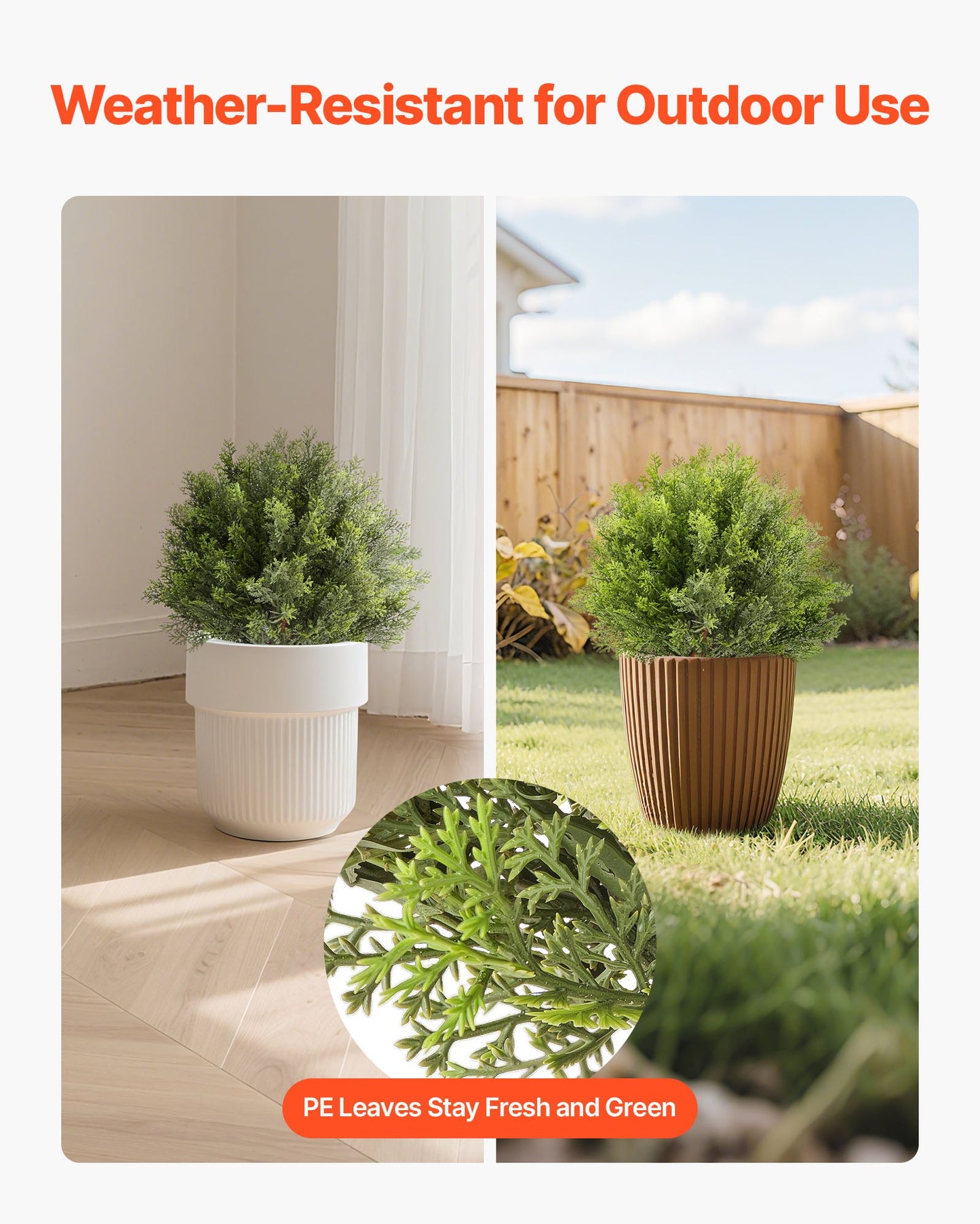 Konstgjorda cypresser med markspett, 2 set 406 mm konstgjorda buskar och krukväxter, konstgjorda sidenträd ser äkta ut för dekoration veranda utomhus inomhus uteplats trädgård balkong bakgård