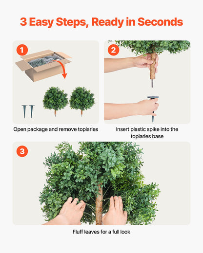 Konstgjorda buxbomträd med markspett, 2-set 559 mm konstgjorda buskar och krukväxter, konstgjorda sidenträd ser äkta ut för dekoration veranda utomhus inomhus uteplats trädgård balkong bakgård