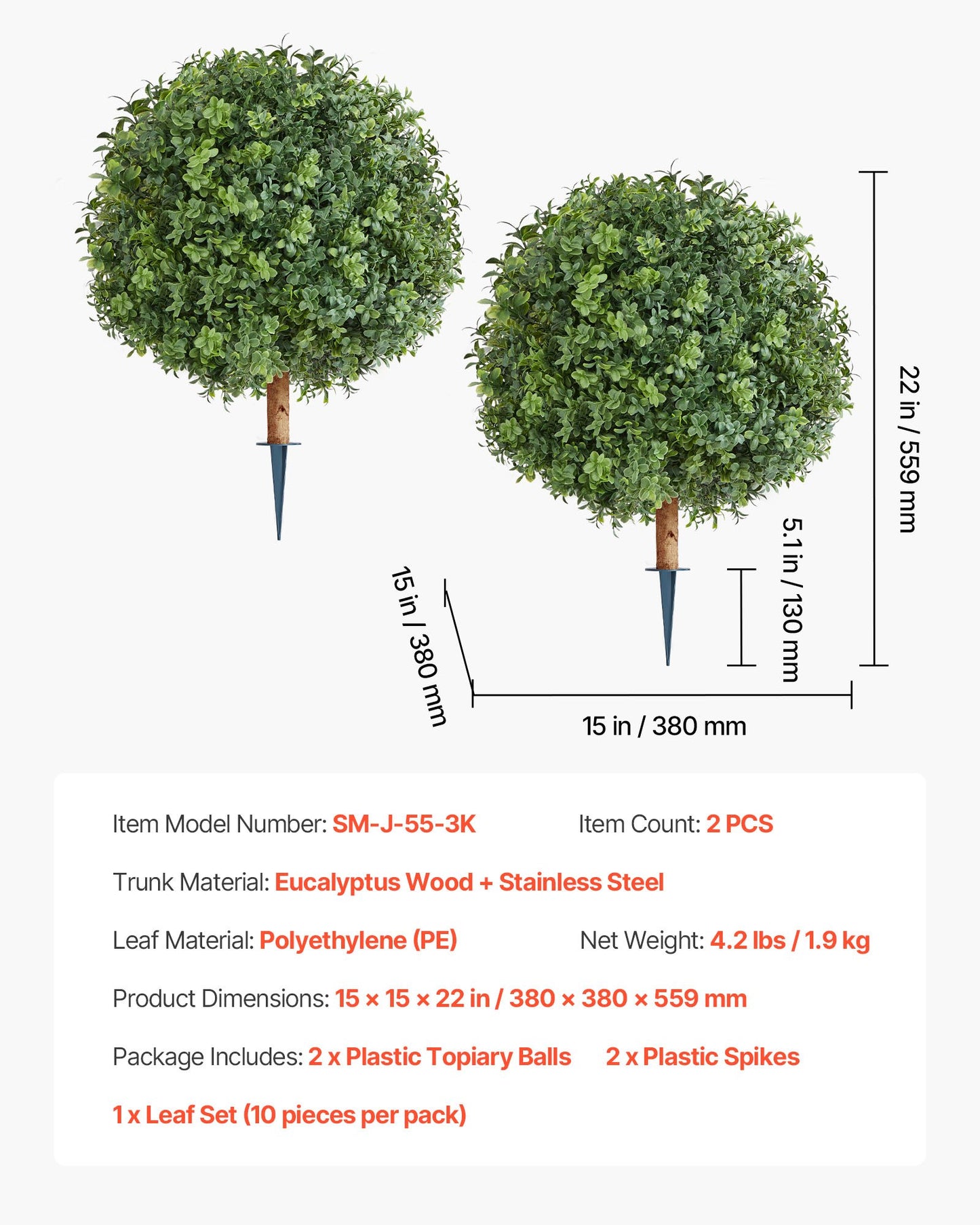 Konstgjorda buxbomträd med markspett, 2-set 559 mm konstgjorda buskar och krukväxter, konstgjorda sidenträd ser äkta ut för dekoration veranda utomhus inomhus uteplats trädgård balkong bakgård