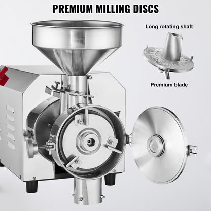Soybean Grinder Commercial Grinding Machine for Spices 2200W Corn Mill Grinder 50 KG/H Stainless Steel Corn Grinder Industrial Flour Milling Machine for Pepper Soybean Peanut Corn Grains