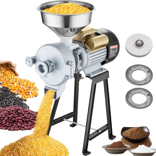 Electric Grain Mill Grinder, 3000W Spice Grinders, Commercial Corn Mill with Funnel, Thickness Adjustable Powder Machine, Heavy Duty Feed Flour Cereal Mill Wheat Grinders, Dry & Wet Grinder