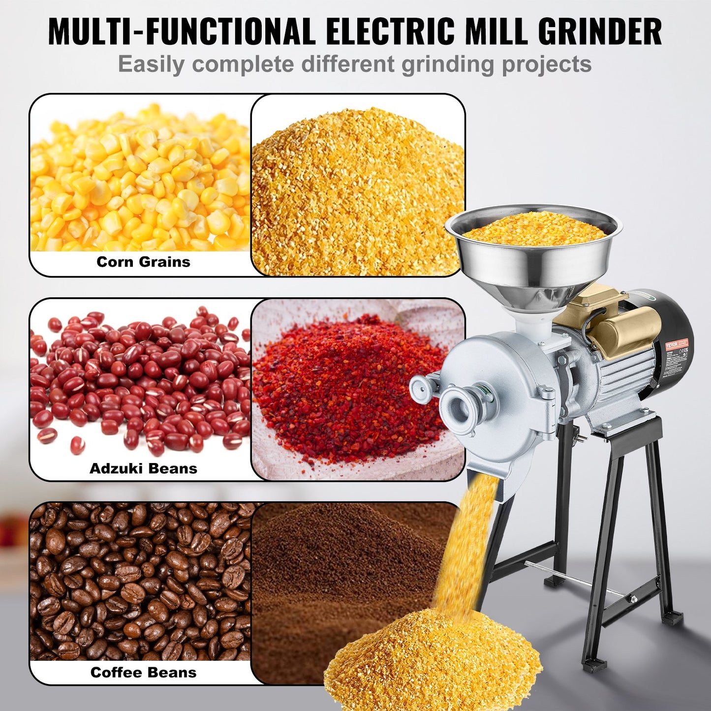 Electric Grain Mill Grinder, 3000W Spice Grinders, Commercial Corn Mill with Funnel, Thickness Adjustable Powder Machine, Heavy Duty Feed Flour Cereal Mill Wheat Grinders, Dry & Wet Grinder