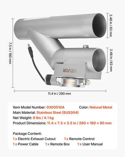 Electric Exhaust Cutout, 63.5 mm 2PCS Universal Stainless Steel Exhaust Valve Kit with One Controller Remote Kit, Cut Out Valve, Y Pipe, Remote Control, Fits Trucks, Sedans, Sports Cars, SUVs