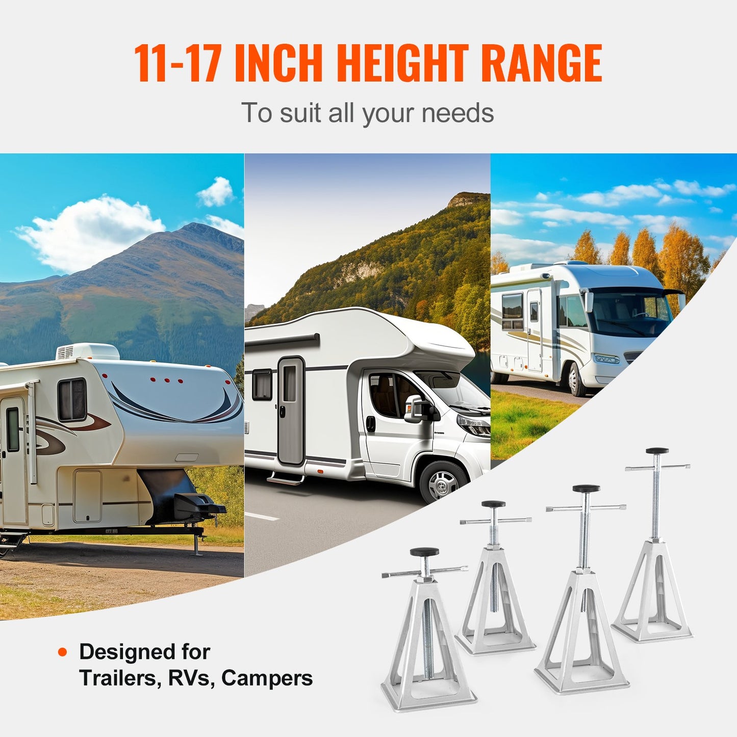 Domkrafter för husbilsstabilisering, 4-pack aluminium domkrafter för husbilsnivåer, domkrafter för husbilshusvagn, stöd för domkraft med enkel skruv upp till 2721,6 kg, justerbar från 27,9 till 43,2 cm