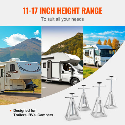 Domkrafter för husbilsstabilisering, 4-pack aluminium domkrafter för husbilsnivåer, domkrafter för husbilshusvagn, stöd för domkraft med enkel skruv upp till 2721,6 kg, justerbar från 27,9 till 43,2 cm