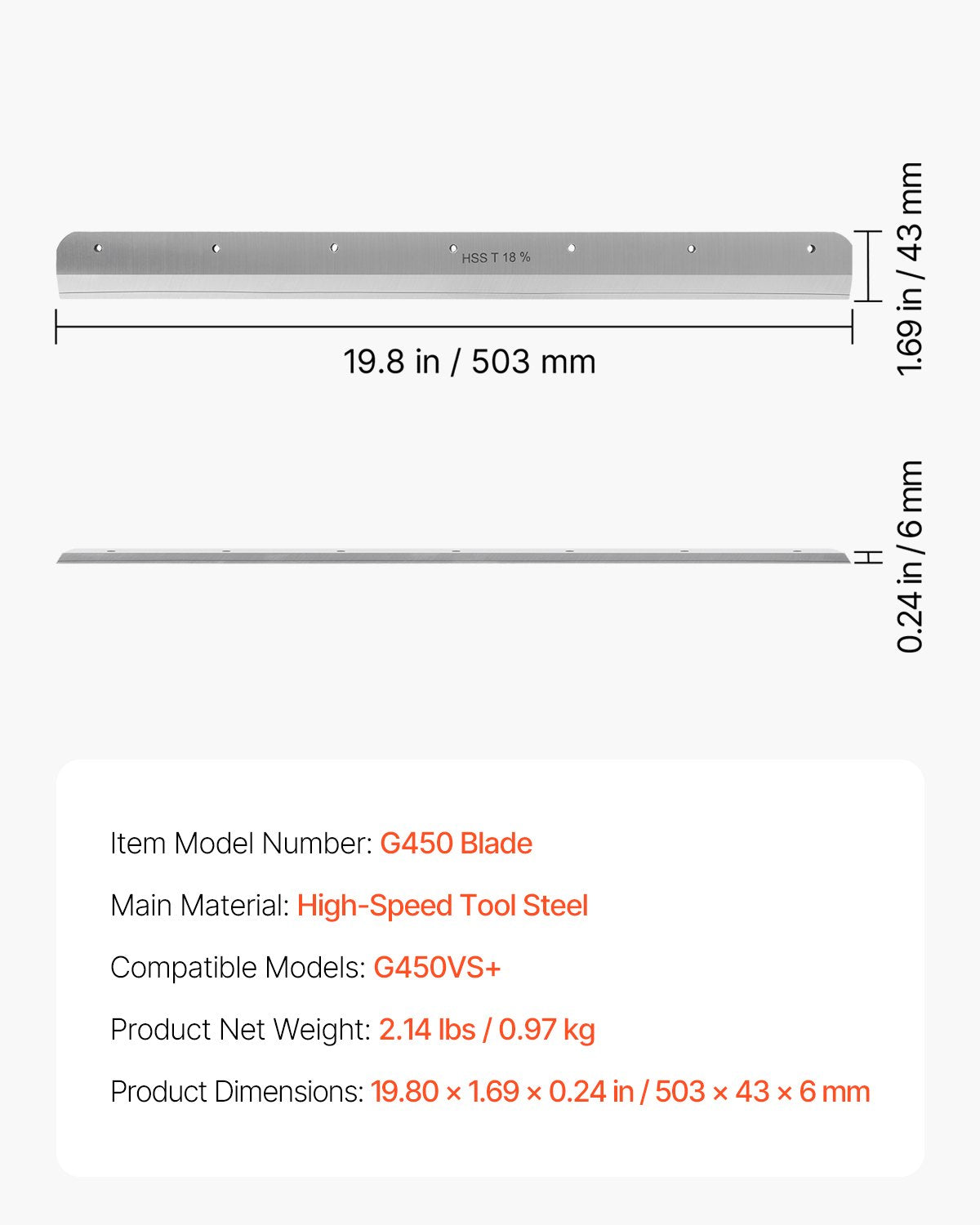 Paper Cutter Blade, Heavy Duty Steel Blade Replacement Suitable for Professional Cutter G450VS+, Paper Trimmer Machine Spare Blade,503 x 43 x 6 mm