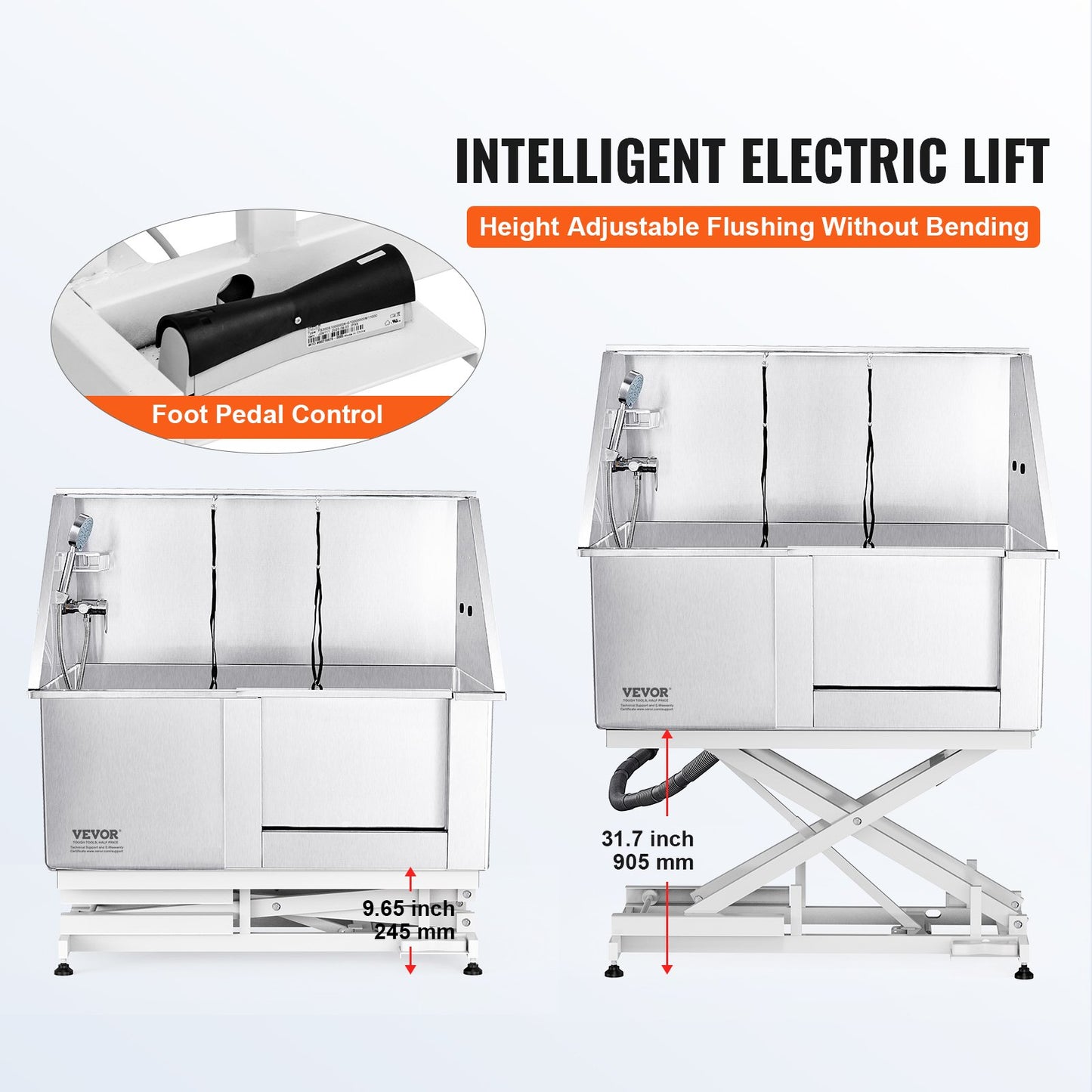 1.27M Pet Dog Bathing Station Electric Height Adjust, Professional Stainless Steel Dog Grooming Tub w/ Soap Box, Faucet,Rich Accessory,Bathtub for Multiple Pets, Washing Sink for Home(Right)