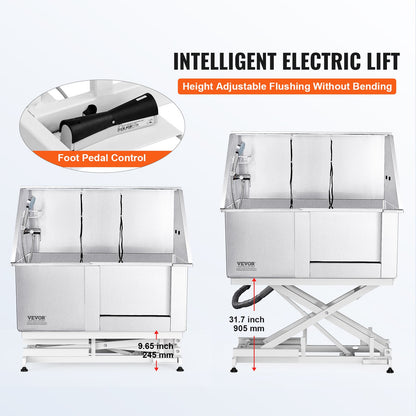 1.27M Pet Dog Bathing Station Electric Height Adjust, Professional Stainless Steel Dog Grooming Tub w/ Soap Box, Faucet,Rich Accessory,Bathtub for Multiple Pets, Washing Sink for Home(Right)