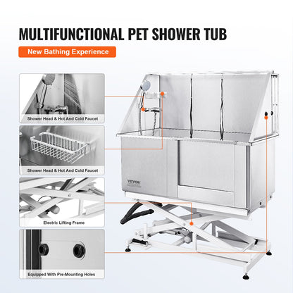 1.27M Pet Dog Bathing Station Electric Height Adjust, Professional Stainless Steel Dog Grooming Tub w/ Soap Box, Faucet,Rich Accessory,Bathtub for Multiple Pets, Washing Sink for Home(Right)