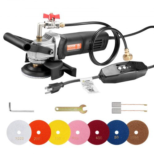 Wet Polisher 800W, 4" Concrete Grinder with 6 Variable Speed and 7 Polishing Kits, Wet Grinder Machine for Marble, Granite, Stone, Rock, Tile, Equipped with a GFCI Switch, (1000 - 4000 RPM)