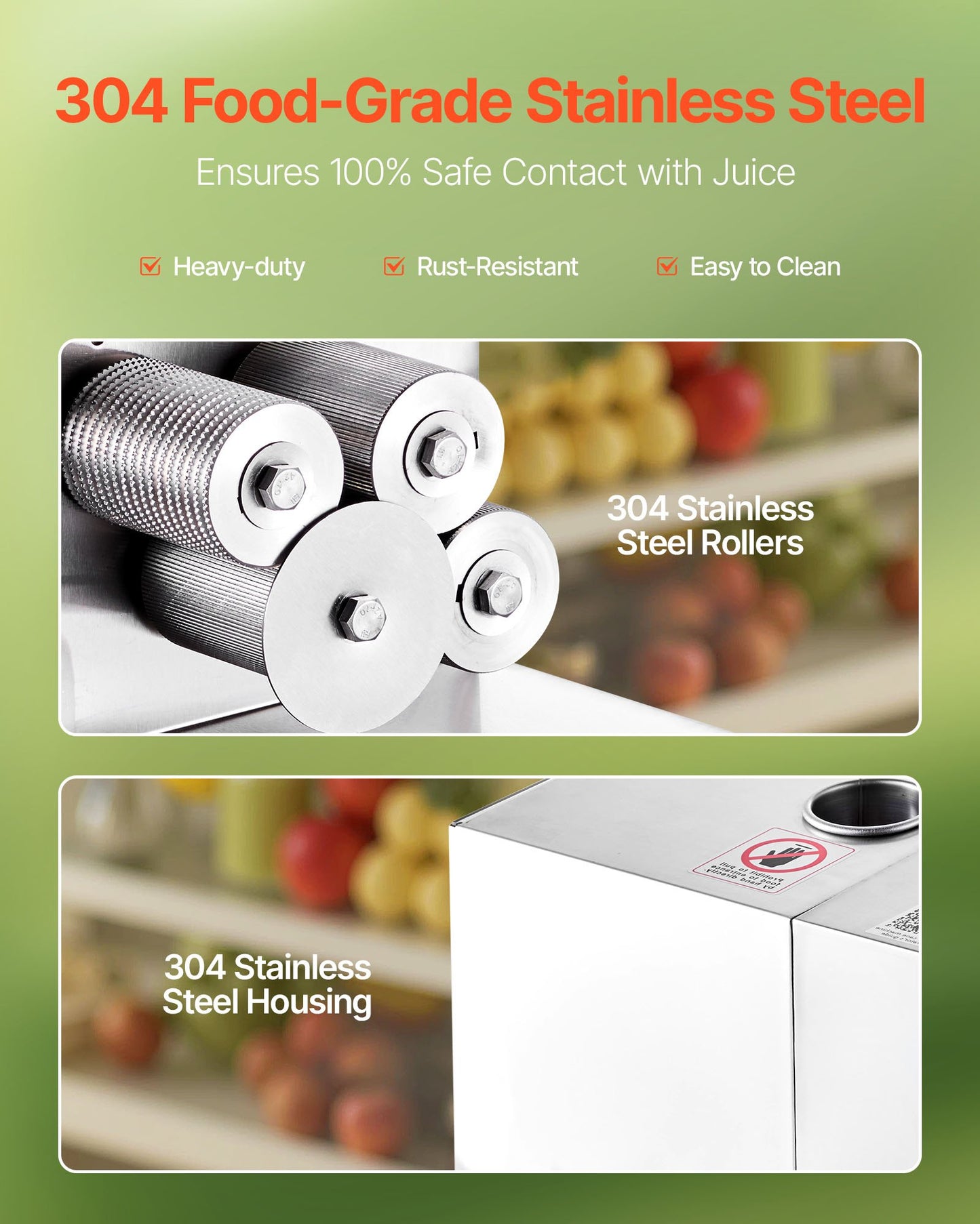 Kommersiell sockerrörspress, 800W elektrisk sockerrörspress med 300 kg/h hög effekt, 4 valsar i rostfritt stål, sockerrörspress för hemmabruk/kommersiellt bruk